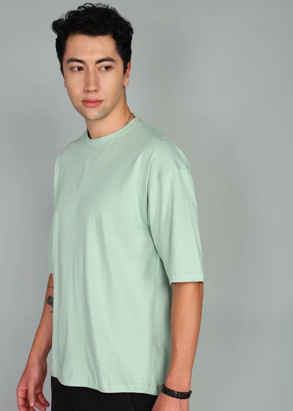 BEING_WANTED_Solid_Men_Round_Neck_Light_Green_T-Shirt