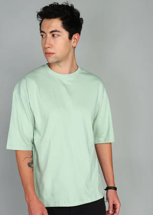 BEING_WANTED_Solid_Men_Round_Neck_Light_Green_T-Shirt