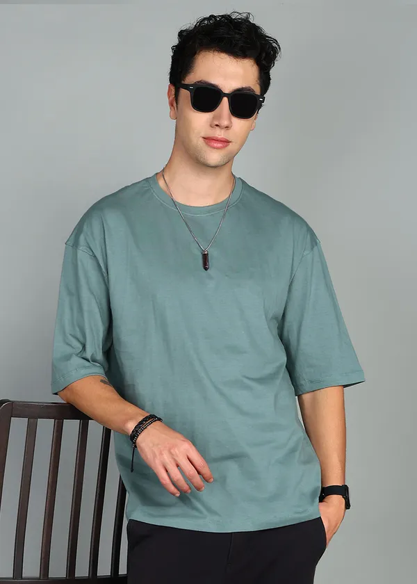 BEING_WANTED_Solid_Men_Round_Neck_Dark_Green_T-Shirt