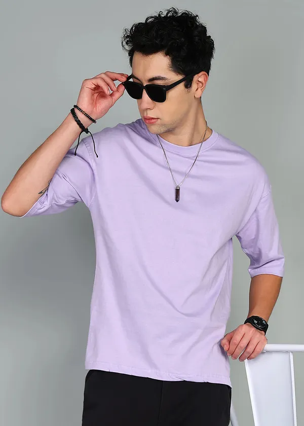 BEING_WANTED_Solid_Men_Round_Neck_Purple_T-Shirt
