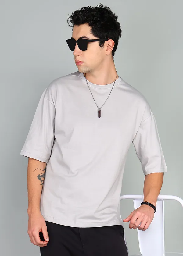 BEING_WANTED_Solid_Men_Round_Neck_Grey_T-Shirt