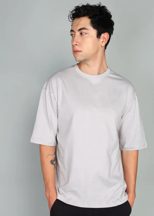 BEING_WANTED_Solid_Men_Round_Neck_Grey_T-Shirt