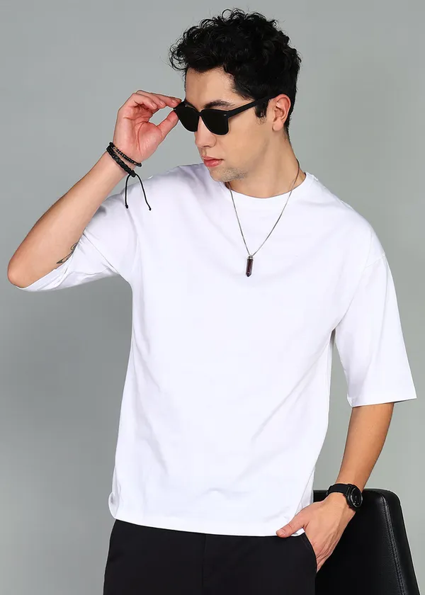 BEING_WANTED_Solid_Men_Round_Neck_White_T-Shirt