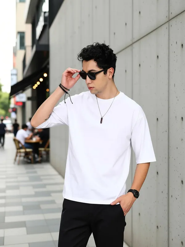 BEING_WANTED_Solid_Men_Round_Neck_White_T-Shirt