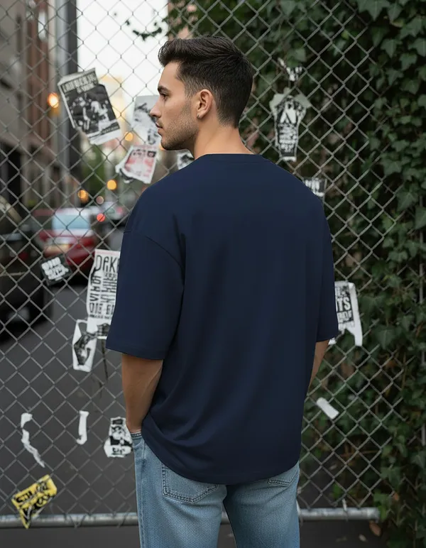 BEING_WANTED_Printed_Men_Round_Neck_Dark_Blue_T-Shirt