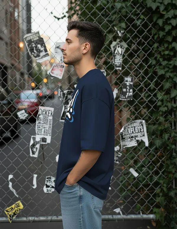 BEING_WANTED_Printed_Men_Round_Neck_Dark_Blue_T-Shirt