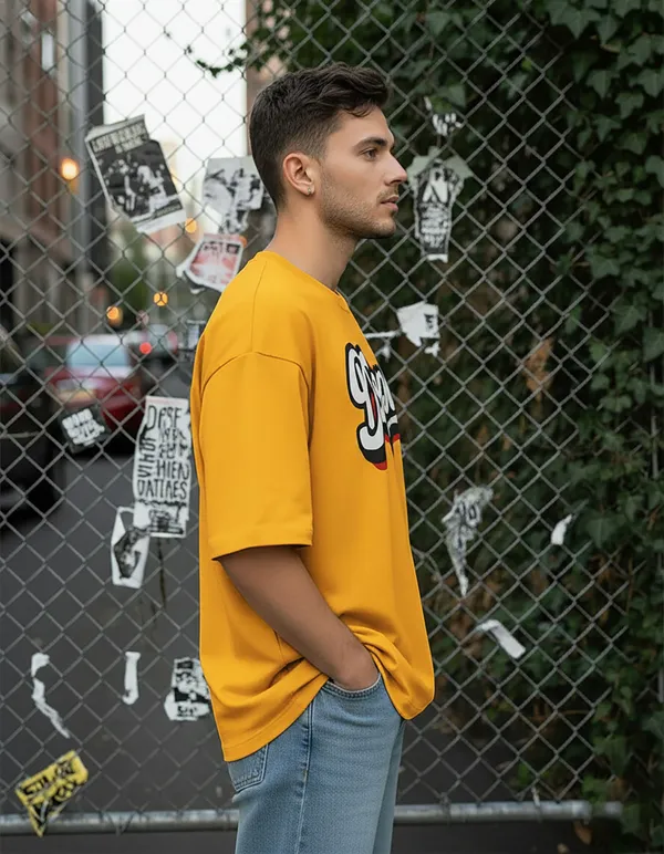 BEING_WANTED_Printed_Men_Round_Neck_Yellow_T-Shirt