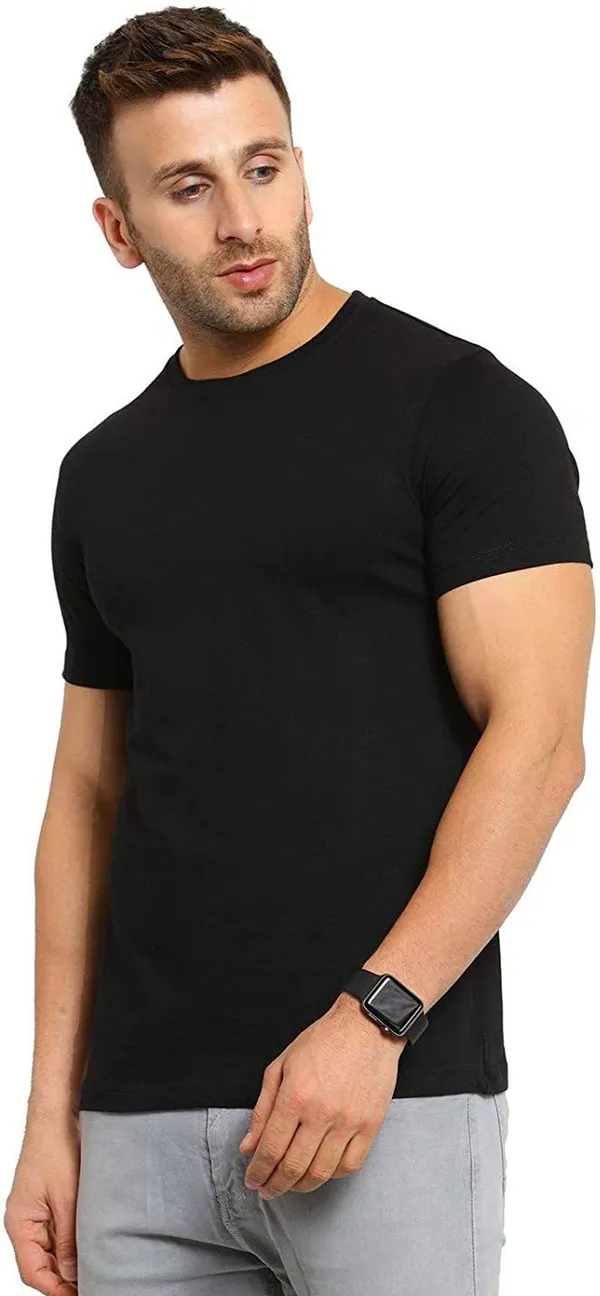 BEING_WANTED_Solid_Men_Round_Neck_Black_T-Shirt