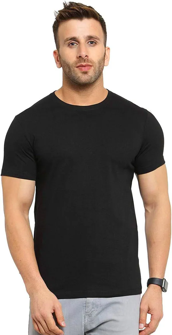 BEING_WANTED_Solid_Men_Round_Neck_Black_T-Shirt