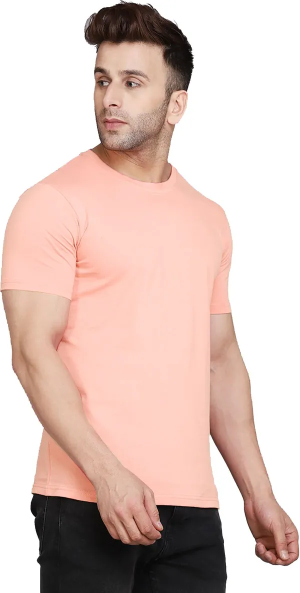 BEING_WANTED_Solid_Men_Round_Neck_Pink_T-Shirt
