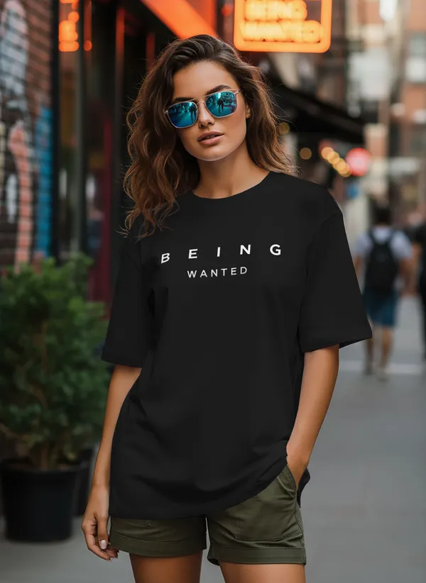 BEING_WANTED_Typography_Women_Round_Neck_Black_T-Shirt