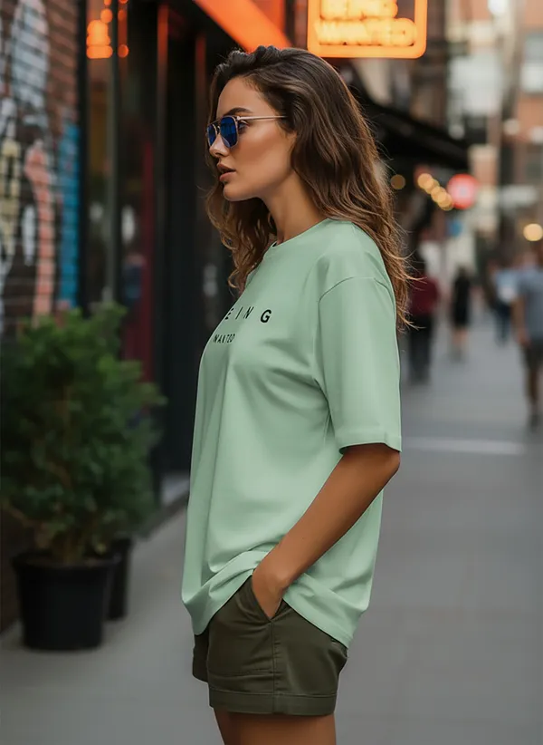 BEING_WANTED_Typography_Women_Round_Neck_Light_Green_T-Shirt