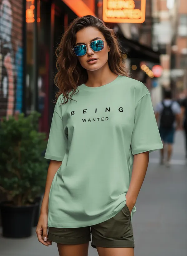 BEING_WANTED_Typography_Women_Round_Neck_Light_Green_T-Shirt