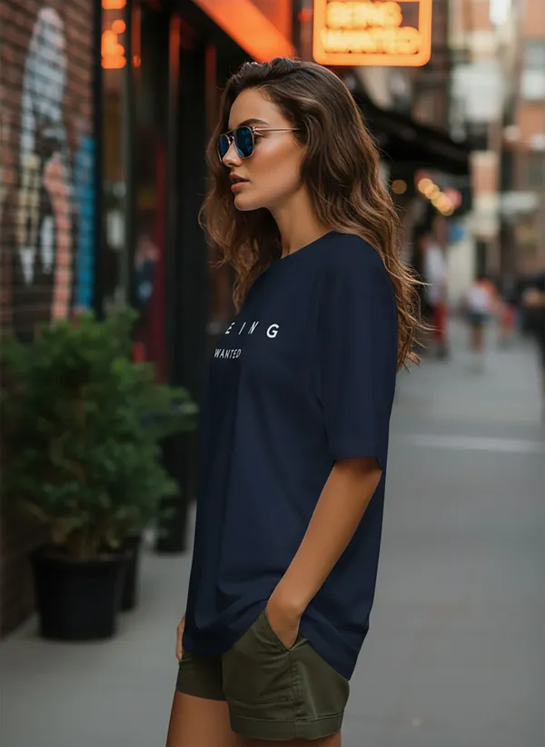 BEING_WANTED_Typography_Women_Round_Neck_Navy_Blue_T-Shirt