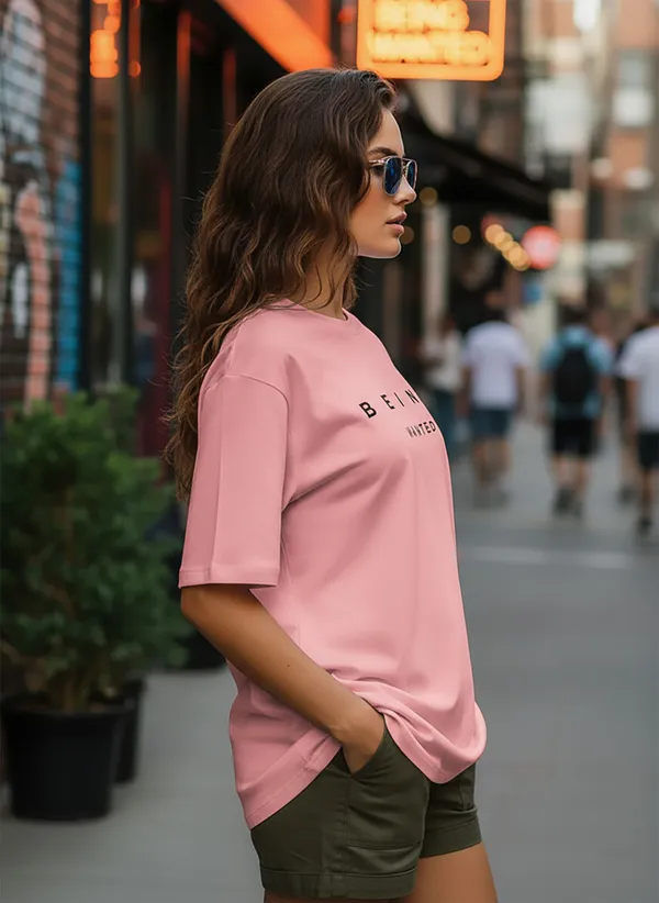 BEING_WANTED_Typography_Women_Round_Neck_Pink_T-Shirt