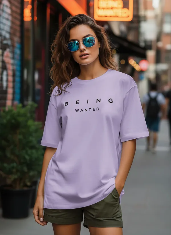 BEING_WANTED_Typography_Women_Round_Neck_Purple_T-Shirt