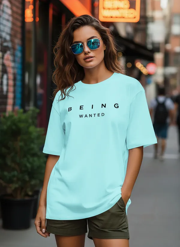 BEING_WANTED_Typography_Women_Round_Neck_Light_Blue_T-Shirt
