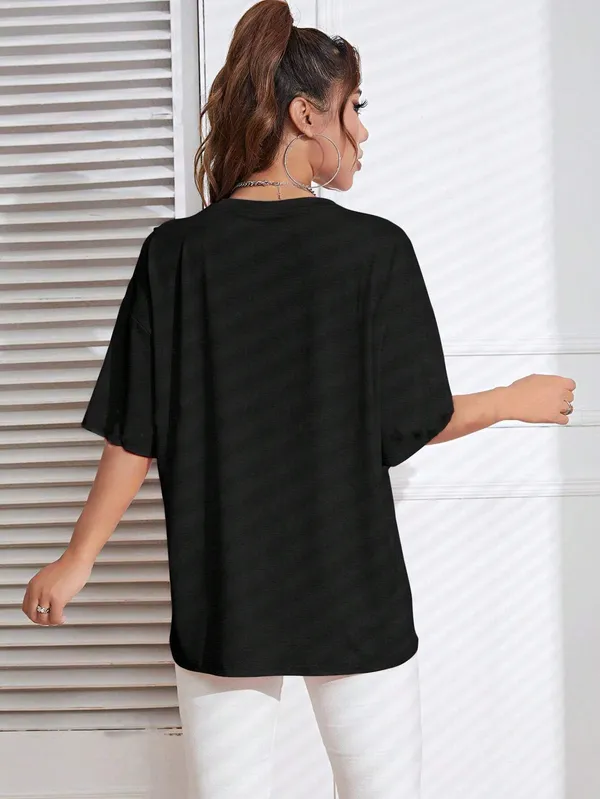 BEING_WANTED_Solid_Women_Round_Neck_Black_T-Shirt