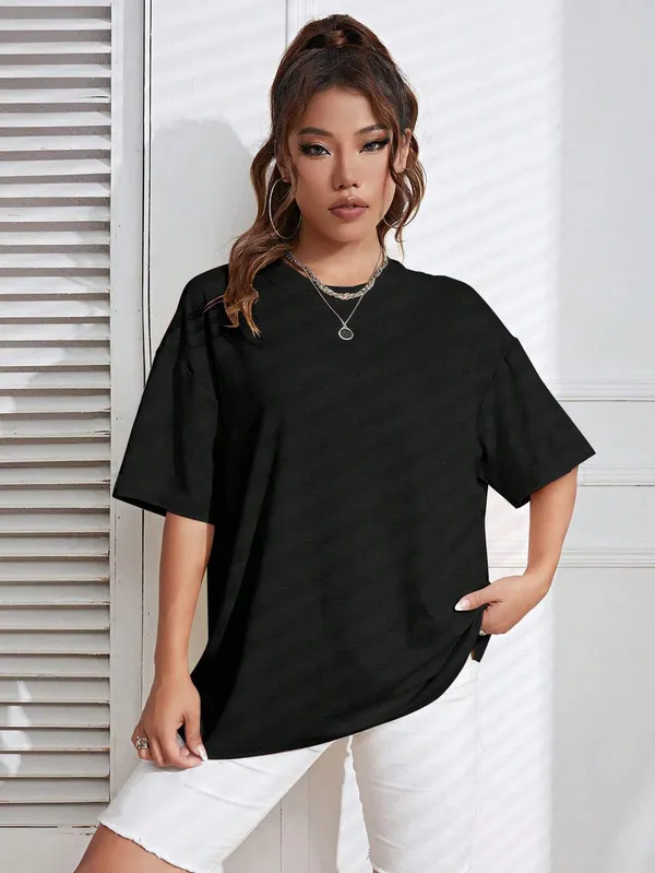 BEING_WANTED_Solid_Women_Round_Neck_Black_T-Shirt