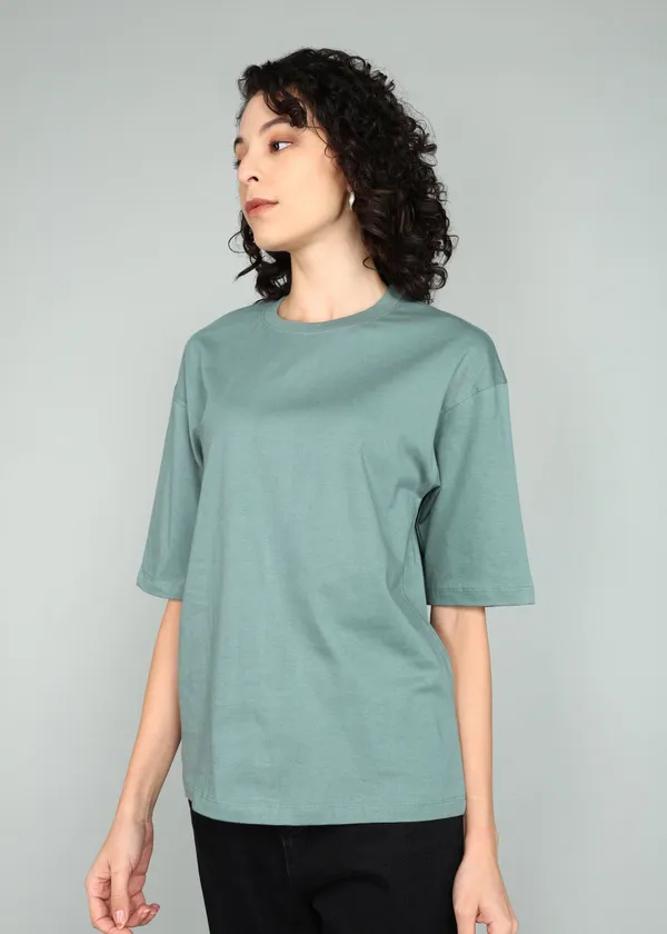 BEING_WANTED_Solid_Women_Round_Neck_Dark_Green_T-Shirt