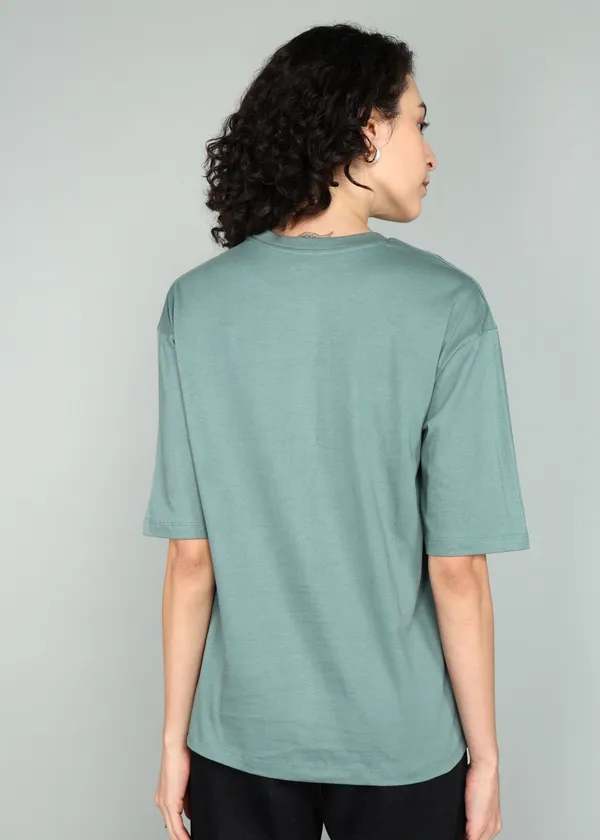 BEING_WANTED_Solid_Women_Round_Neck_Dark_Green_T-Shirt
