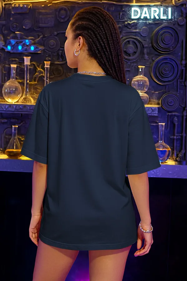 BEING_WANTED_Typography_Women_Round_Neck_Dark_Blue_T-Shirt