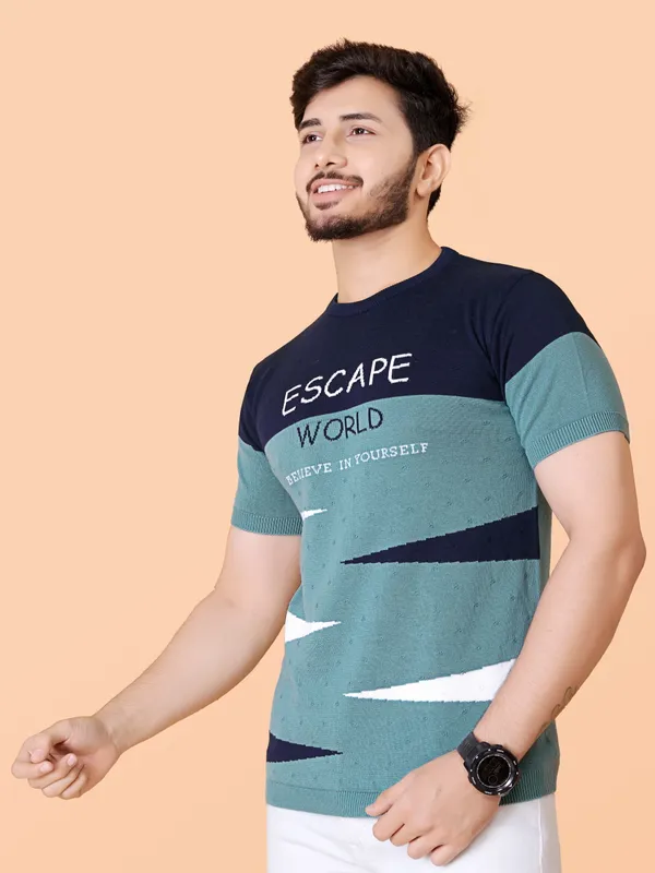 Green_&_Navy_Blue_Colorblock_Regular_T-Shirt_for_Men
