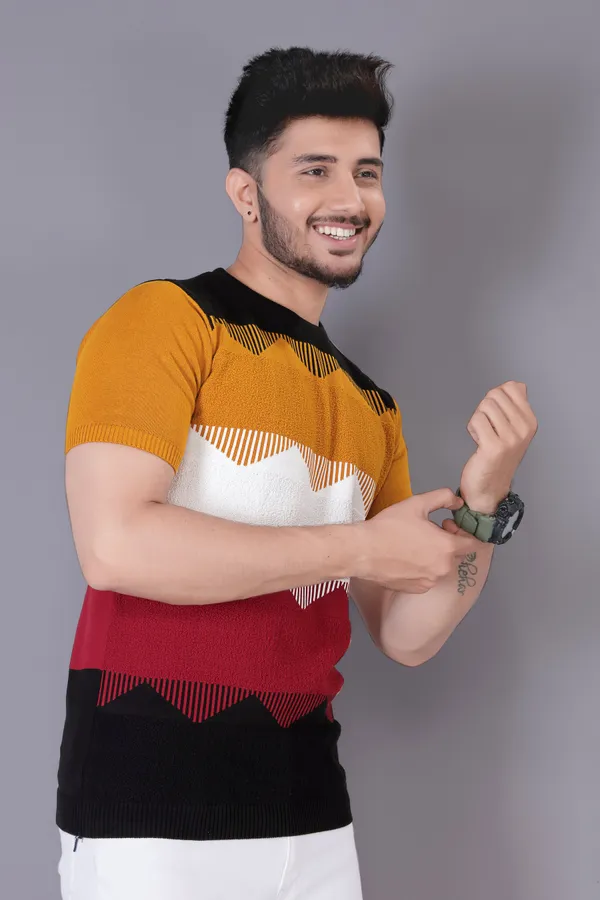 Mustard,_White,_Maroon_&_Black_Cotton_Colorblock_T-Shirt_for_Men