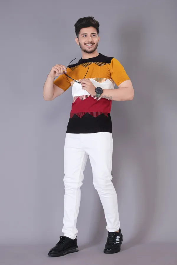 Mustard,_White,_Maroon_&_Black_Cotton_Colorblock_T-Shirt_for_Men
