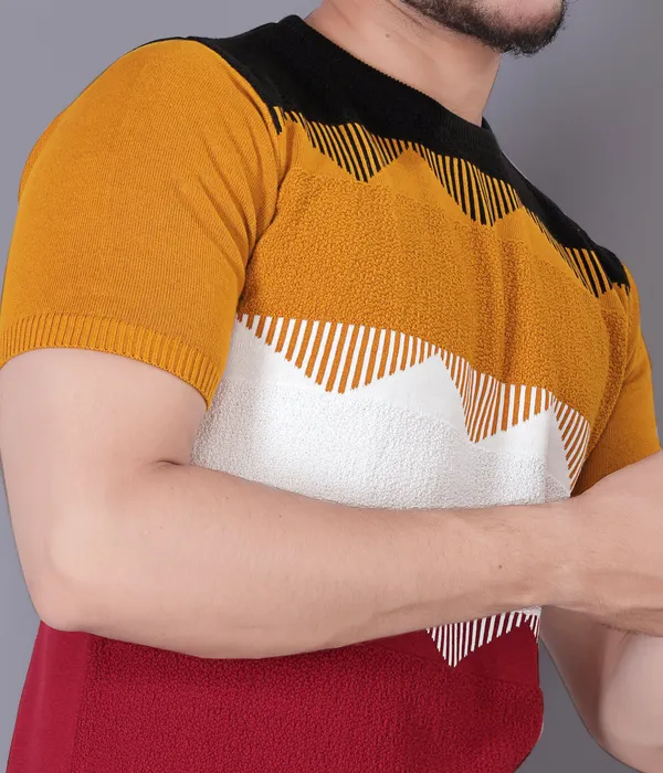 Mustard,_White,_Maroon_&_Black_Cotton_Colorblock_T-Shirt_for_Men