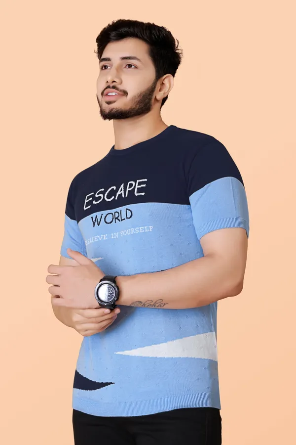 Light_Blue_&_Navy_Blue_Cotton_Colorblock_Regular_Tshirt_For_Men