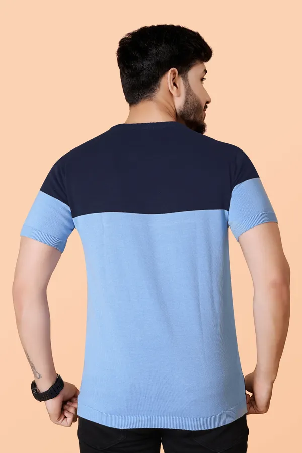 Light_Blue_&_Navy_Blue_Cotton_Colorblock_Regular_Tshirt_For_Men