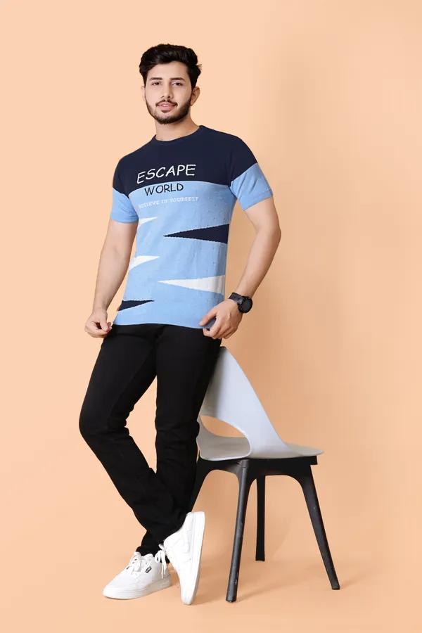 Light_Blue_&_Navy_Blue_Cotton_Colorblock_Regular_Tshirt_For_Men
