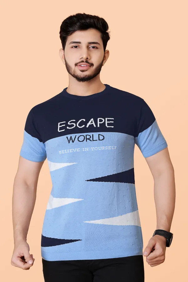Light_Blue_&_Navy_Blue_Cotton_Colorblock_Regular_Tshirt_For_Men