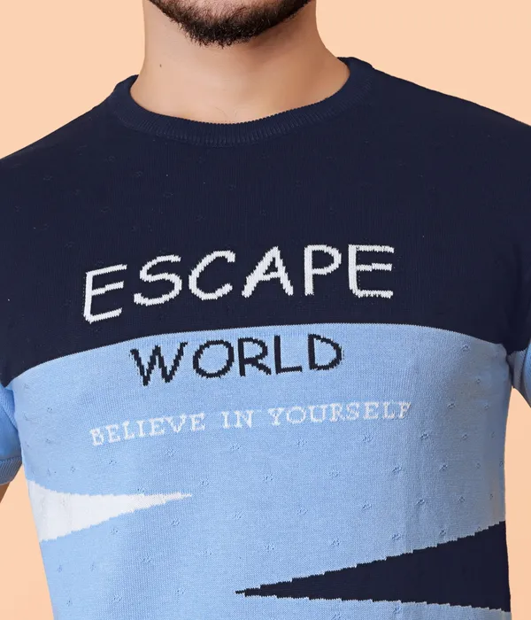 Light_Blue_&_Navy_Blue_Cotton_Colorblock_Regular_Tshirt_For_Men