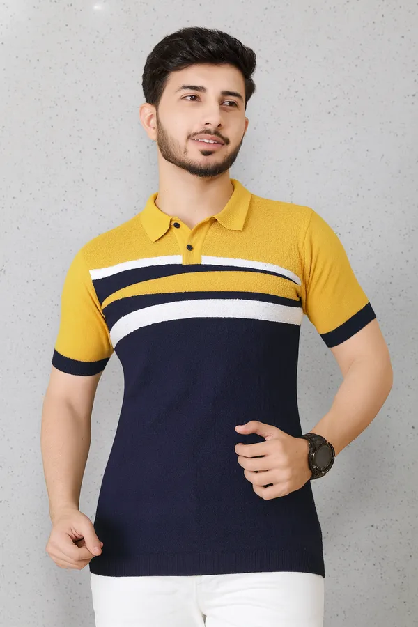 Mustard,_Navy_Blue_&_White_Cotton_Colorblock_Regular_Tshirt_For_Men