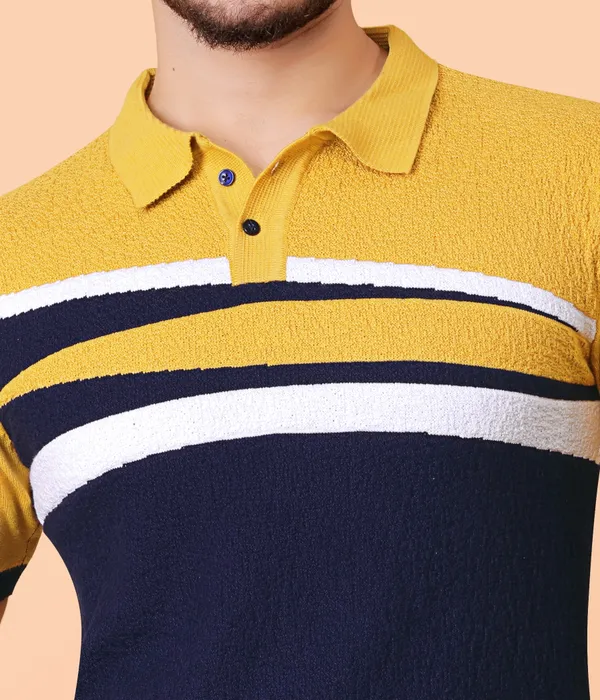 Mustard,_Navy_Blue_&_White_Cotton_Colorblock_Regular_Tshirt_For_Men