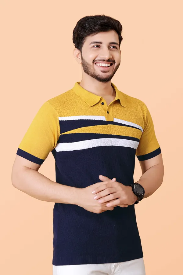 Mustard,_Navy_Blue_&_White_Cotton_Colorblock_Regular_Tshirt_For_Men