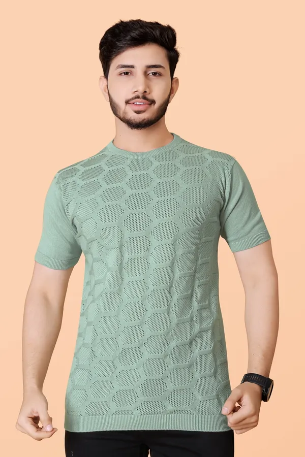 Light_Green_Cotton_Colorblock_Regular_Tshirt_For_Men