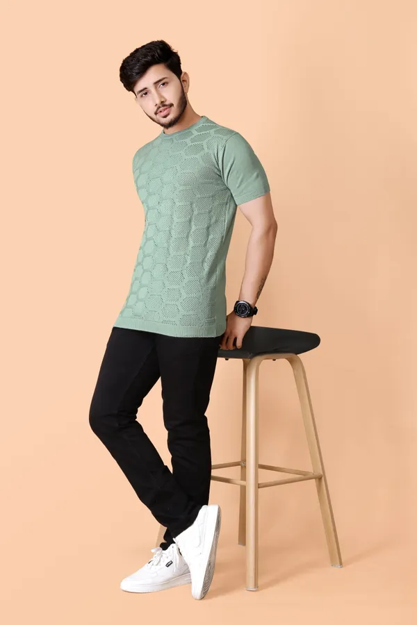 Light_Green_Cotton_Colorblock_Regular_Tshirt_For_Men