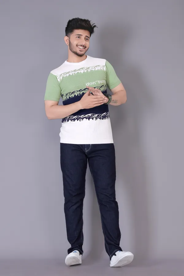 White,_Green_&_Navy_Blue_Cotton_Colorblock_Regular_Tshirt_For_Men