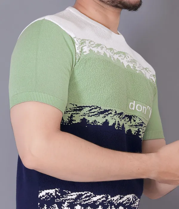 White,_Green_&_Navy_Blue_Cotton_Colorblock_Regular_Tshirt_For_Men