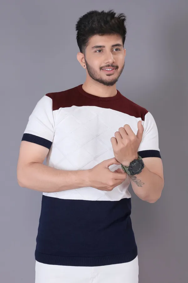 White,_Red_&_Blue_Cotton_Colorblock_Regular_Tshirt_For_Men