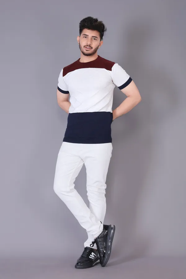 White,_Red_&_Blue_Cotton_Colorblock_Regular_Tshirt_For_Men