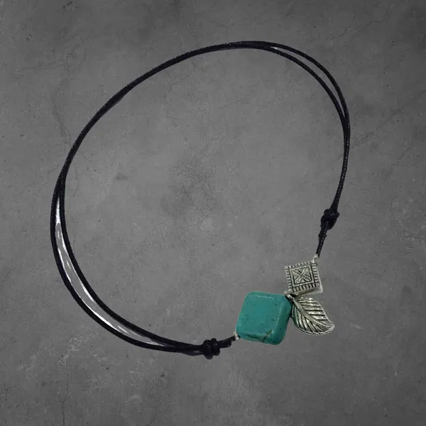Square_Turquoise_+_oxidised_Square_+_Leaf_two_layer_Black_thread_Cotton_Dori_Anklet
