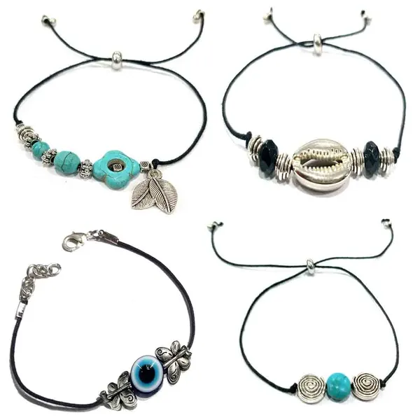 Handmade_Boho_Evil_Eye___Turquoise_Bracelet_Set_for_Men___Women_|_Adjustable_Black_Cord