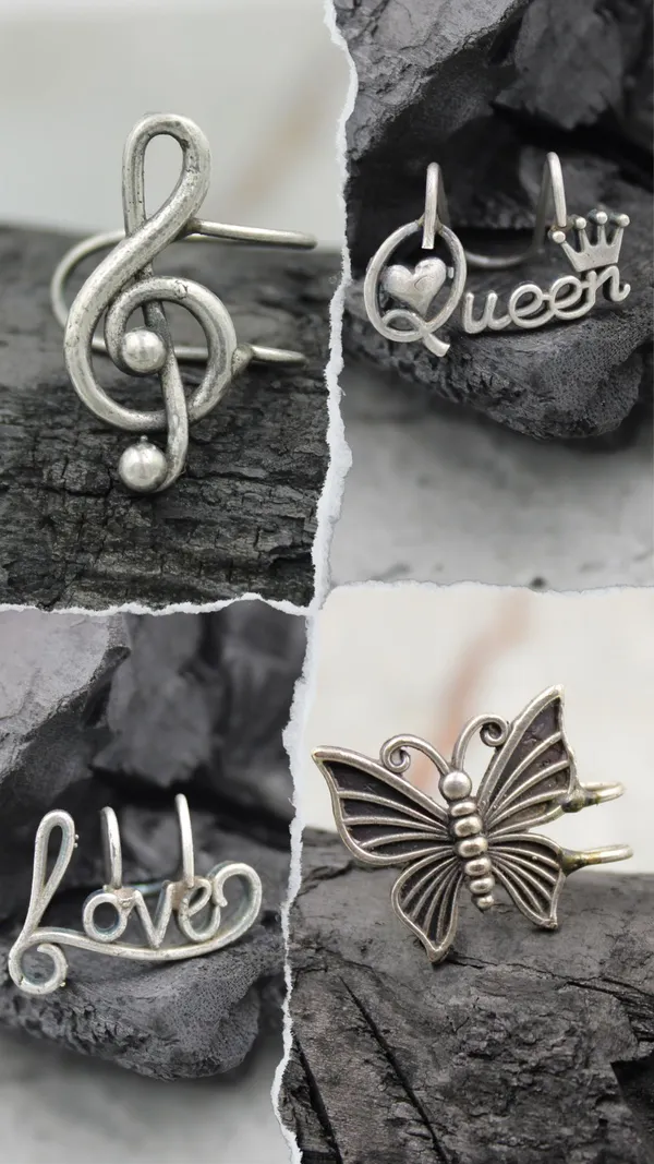 GURJARI_JEWELLERS_Oxidized_Ear_Cuffs_–_Antique_Silver_Finish_–_Adjustable_Clip-On_Earrings_–_Multiple_Designer_Styles__SET_OF_4