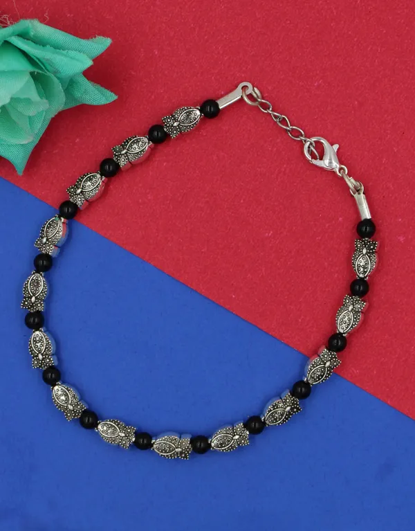 Black_crystal_and_oxidised_beads_Anklet_for_girls_and_women_Metal_Anklet