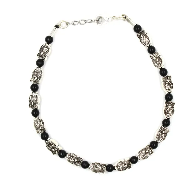 Black_crystal_and_oxidised_beads_Anklet_for_girls_and_women_Metal_Anklet