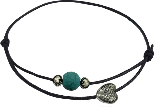 Round_Turquoise_+_oxidised_Heart_two_layer_Black_thread_anklet_Cotton_Dori_Anklet
